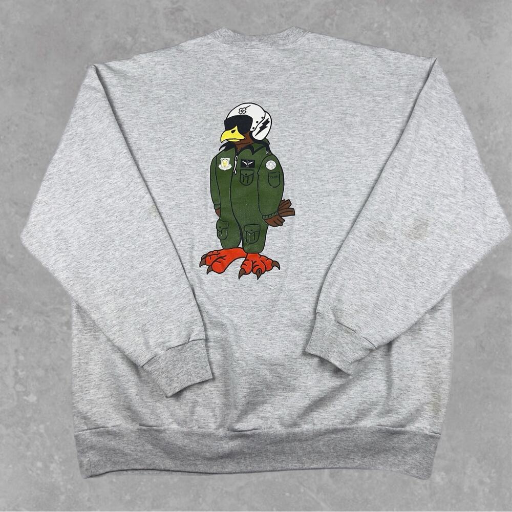 Vtg USAF Sir Force Sweatshirt Gray Crewneck Fighter Pilot Eagle Graphic